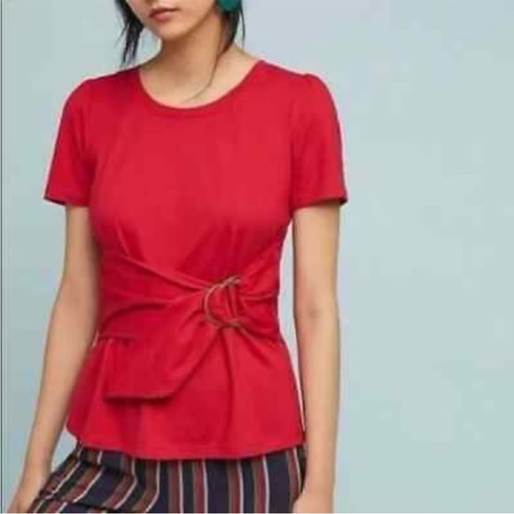 Anthropologie Tops - Maeve by Anthropologie Dakota wrap top short sleeve tee red size small